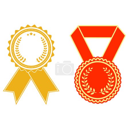 Photo for Illustration of a set of medals with ribbons and laurel wreath on a white background - Royalty Free Image