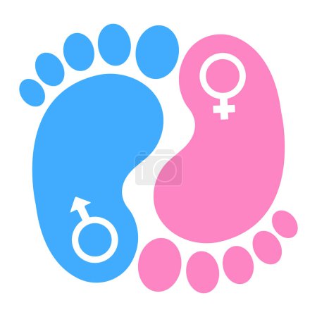 Photo for Illustration of children's footprints with boy and girl symbols on a white background - Royalty Free Image