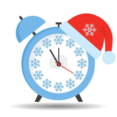 Photo for Alarm clock with Santa Claus hat. Flat design vector illustration. - Royalty Free Image