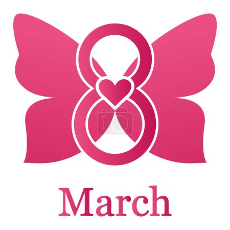 Photo for Illustration of International Day the eighth of March in the form of a pink butterfly on a white background. - Royalty Free Image