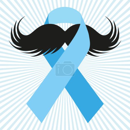 Photo for Prostate cancer awareness blue ribbon and mustache. Vector illustration on blue background. - Royalty Free Image