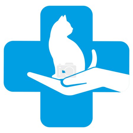 Photo for Illustration for veterinary clinics.Cat with a human hand with a medical cross on a white background. - Royalty Free Image