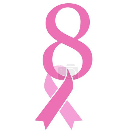 Photo for Illustration International Day Eighth of March with breast cancer prevention symbol on a white background. - Royalty Free Image