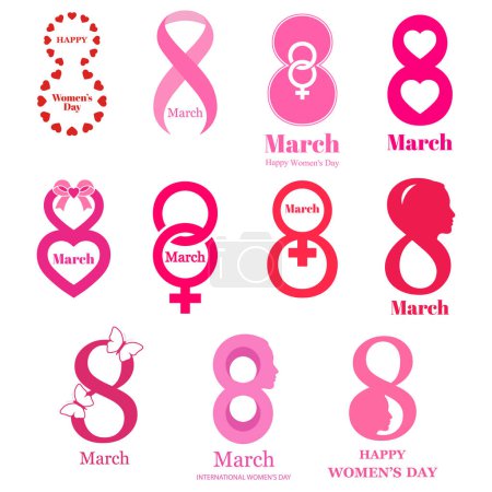 Photo for 8 March World Women's Day. Set of pink icons on a white background. - Royalty Free Image
