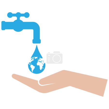 Photo for Save the planet concept with hand and water tap on a white background. - Royalty Free Image