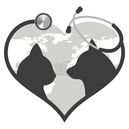 Photo for Illustration of a dog and a cat with a stethoscope and a world map on a white background. - Royalty Free Image
