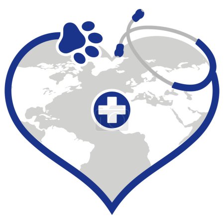 Photo for Illustration of heart with a stethoscope and paw print on a white background - Royalty Free Image