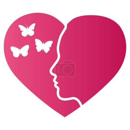 Photo for Illustration of silhouette of a female head with butterflies on a pink heart - Royalty Free Image