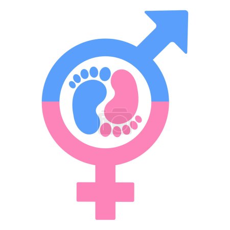 Photo for Illustration of a blue and pink male and female symbol with prints of children's feet on a white background. - Royalty Free Image