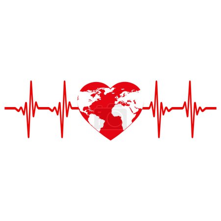 Photo for Illustration of a heart with a world map and pulse on a white background. - Royalty Free Image