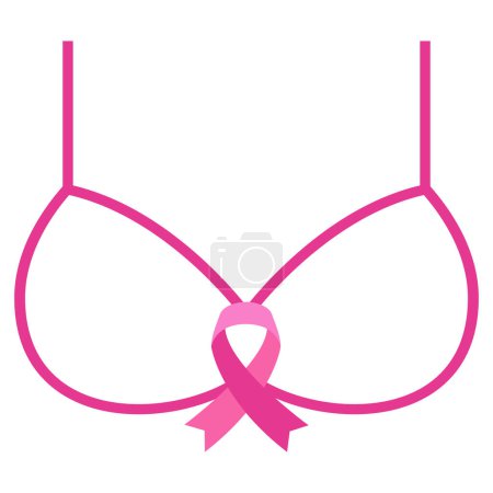 Photo for Breast cancer awareness pink ribbon and bra illustration isolated on white background. - Royalty Free Image