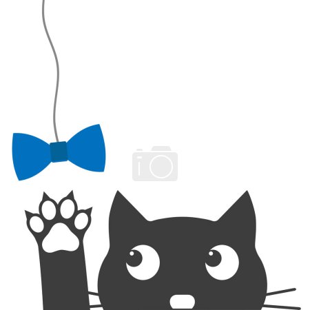 Photo for Illustration of black cat and blue bow tie on white background. - Royalty Free Image