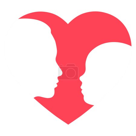 Photo for Illustration of silhouettes of the head of a mother and child on a background of a red heart - Royalty Free Image