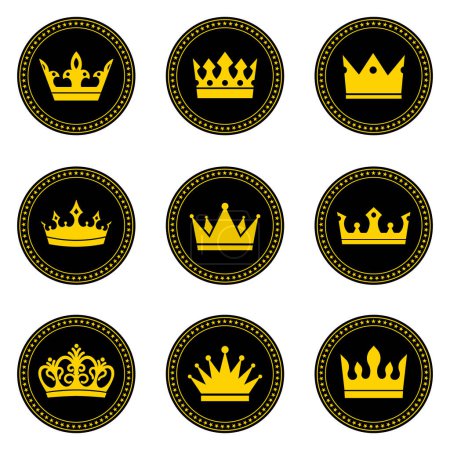 Photo for Illustration of a set of various crowns in a circle with stars on a white background. - Royalty Free Image