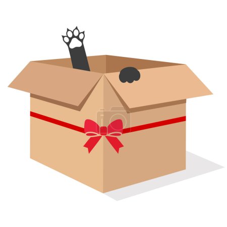 Photo for Illustration of a black cat in a gift box with a bow on a white background - Royalty Free Image
