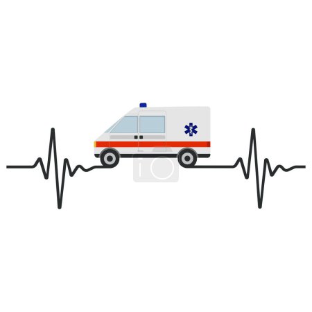 Photo for Illustration of an ambulance with a pulse on a white background - Royalty Free Image