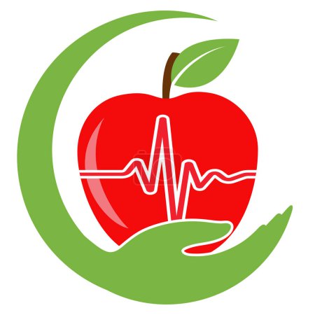Photo for Illustration of red apple with cardiogram on white background. - Royalty Free Image