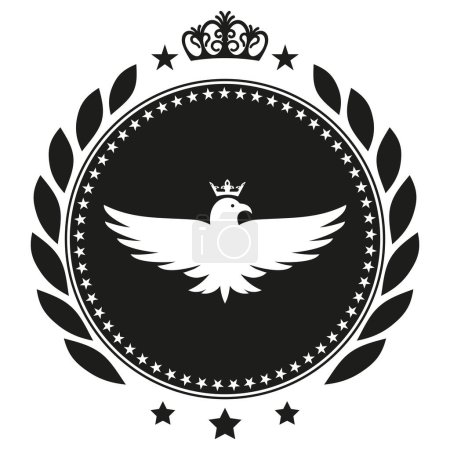 Photo for Black and white imperial eagle emblem with laurel wreath on white background - Royalty Free Image