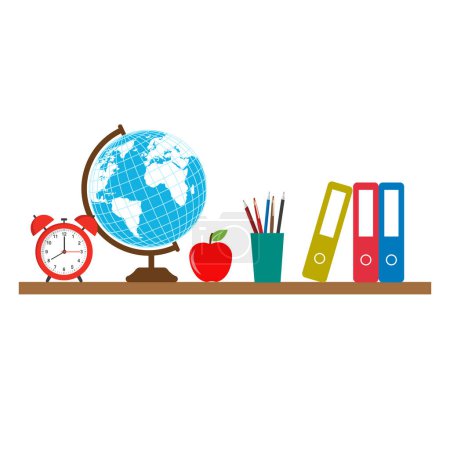 Photo for Illustration of a globe and school supplies on a white background. - Royalty Free Image