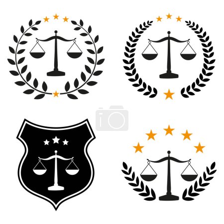 Photo for Illustration of a set of justice symbols with laurel on a white background. - Royalty Free Image