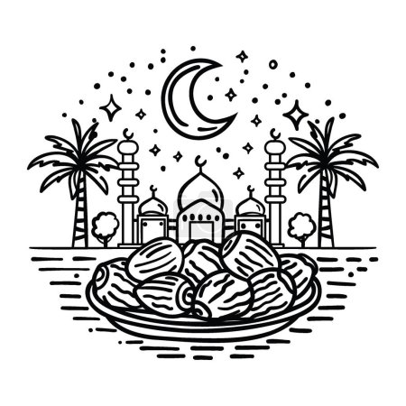 Foto de Ramadán kareem islámico Iftar banner partido Tetera árabe dibujado a mano y fecha fruta ilustración - Imagen libre de derechos