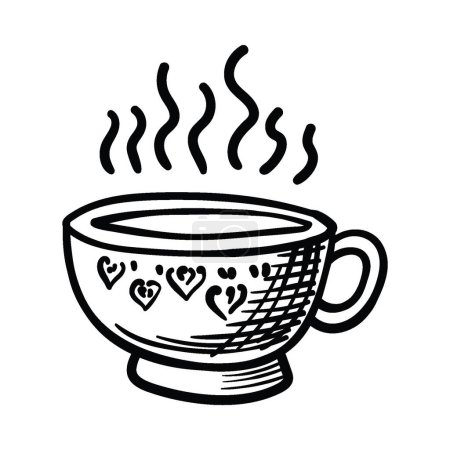 Foto de Té o taza de café vector garabato línea dibujada a mano, aislado sobre fondo blanco - Imagen libre de derechos