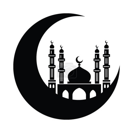 Foto de Mezquita y luna creciente, diseño de ilustración vectorial dibujado a mano, aislado en luna creciente y diseño de linterna. - Imagen libre de derechos