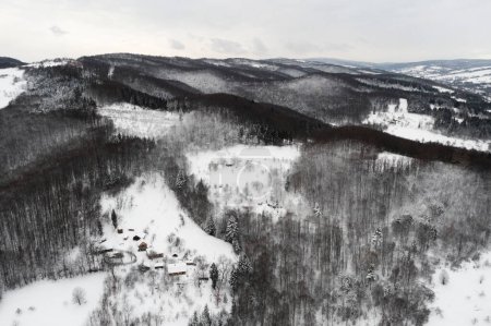 Photo for Aerial view of winter mountains. Monochrome color photography. Copy past background or wallpaper. - Royalty Free Image