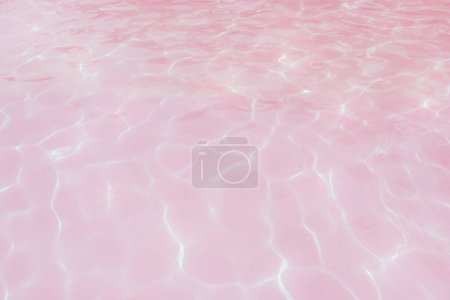Photo for Underwater view in a pool with light refraction on a bright pink surface. Copy space background. - Royalty Free Image