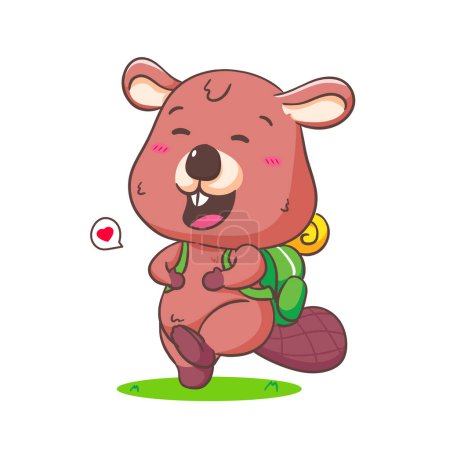 Ilustración de Lindo personaje de dibujos animados Beaver Mascota vector ilustración. Kawaii Adorable Animal Concept Design (en inglés). Fondo blanco aislado. - Imagen libre de derechos