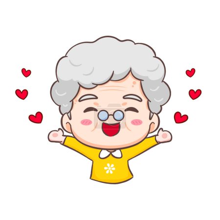 Illustration for Cute happy grand mother with love around cartoon character. People expression concept design. Isolated background. Vector art illustration. - Royalty Free Image