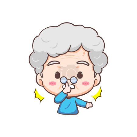 Illustration for Cute Grand mother show close mouth with finger pose cartoon character. People expression concept design. Isolated background. Vector art illustration. - Royalty Free Image