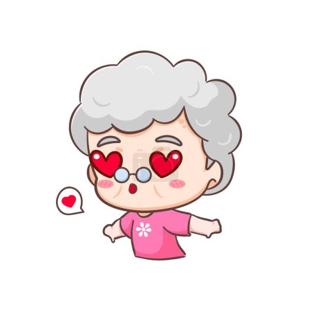Illustration for Cute Grand mother show love and kiss pose cartoon character. People expression concept design. Isolated background. Vector art illustration. - Royalty Free Image