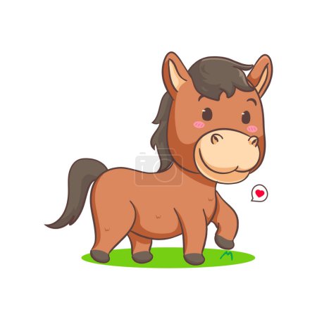 Illustration for Cute brown horse cartoon isolated white background. Adorable kawaii animal concept design vector illustration - Royalty Free Image