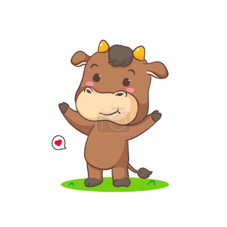 Illustration for Cute happy Ox cartoon character. Adorable animal concept design. Isolated white background. Vector illustration - Royalty Free Image