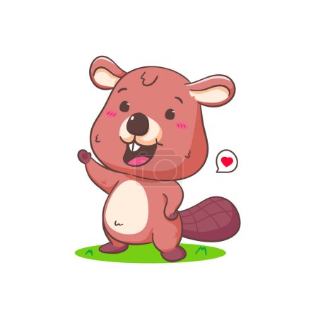 Illustration for Cute Beaver Cartoon Character Mascot vector illustration. Kawaii Adorable Animal Concept Design. Isolated White background. - Royalty Free Image