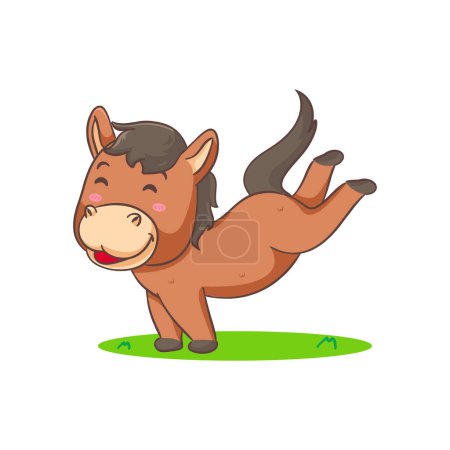 Illustration for Cute brown horse kicking cartoon isolated white background. Adorable kawaii animal concept design vector illustration - Royalty Free Image