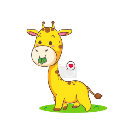 Illustration for Cute happy giraffe hero wearing red cloak cartoon character on white background vector illustration. Funny Adorable animal concept design. - Royalty Free Image