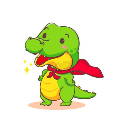 Illustration for Cute crocodile superhero cartoon character on white background vector illustration. Funny Alligator Predator Green Adorable animal concept design. - Royalty Free Image