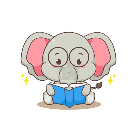Illustration for Cute elephant cartoon character reading a book. Adorable animal concept flat design. Isolated white background. Vector art illustration. - Royalty Free Image