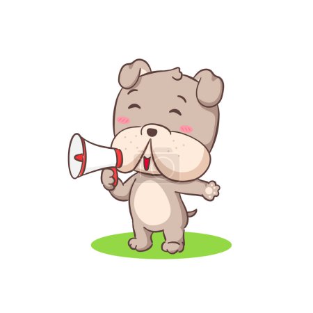 Illustration for Cute Bulldog holding megaphone cartoon character. Adorable animal concept flat design. Isolated white background. Vector art illustration. - Royalty Free Image