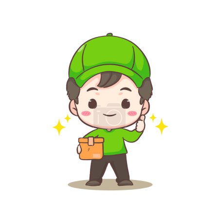 Illustration for Cute Delivery Man adorable cartoon character. Courier wearing uniform and hat delivery package. People Profession concept design. Isolated white background. Vector illustration - Royalty Free Image