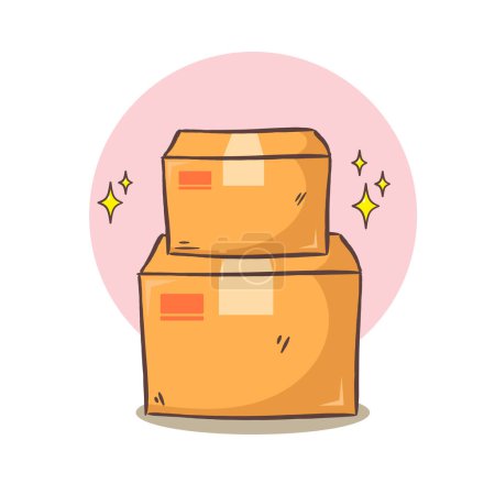 Illustration for Delivery box package icon vector illustration. Hand drawn cartoon style. - Royalty Free Image