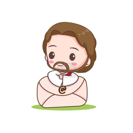 Illustration for Cute Jesus with envelope. Chibi cartoon character isolated white background. - Royalty Free Image
