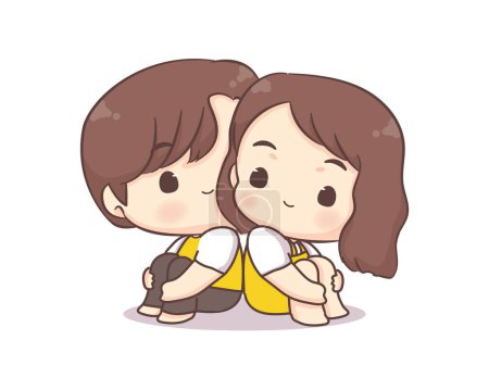 Illustration for Cute lovers couple chibi cartoon character. Happy valentine day - Royalty Free Image