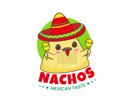 Ilustración de Logo de dibujos animados de Nachos. Comida callejera tradicional mexicana. Lindo adorable personaje de comida concept.Vector ilustración de arte - Imagen libre de derechos