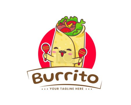 Ilustración de Burritos sosteniendo la cuchara. Comida callejera tradicional mexicana. Vector lindo de Burritos que muestra la cuchara que sostiene feliz de la cara. - Imagen libre de derechos