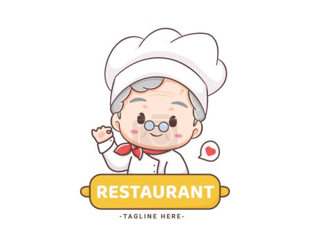 Ilustración de Linda abuela chef de dibujos animados. Abuela cocina logo vector de arte. People Food Icon Concept (en inglés). Restaurante y logotipo culinario casero - Imagen libre de derechos