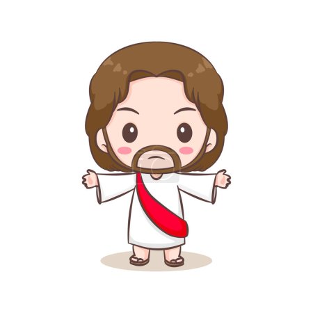 Illustration for Cute Jesus Christ and the sheep cartoon. Hand drawn Chibi character isolated white background. Christian Bible for kids. Mascot logo icon vector art illustration - Royalty Free Image