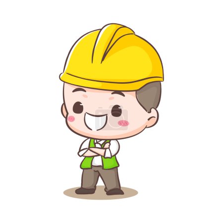 Illustration for Cute Contractor or architecture Cartoon Character posing crosshand. People Building Icon Concept design. Isolated Flat Cartoon Style. Vector art illustration - Royalty Free Image
